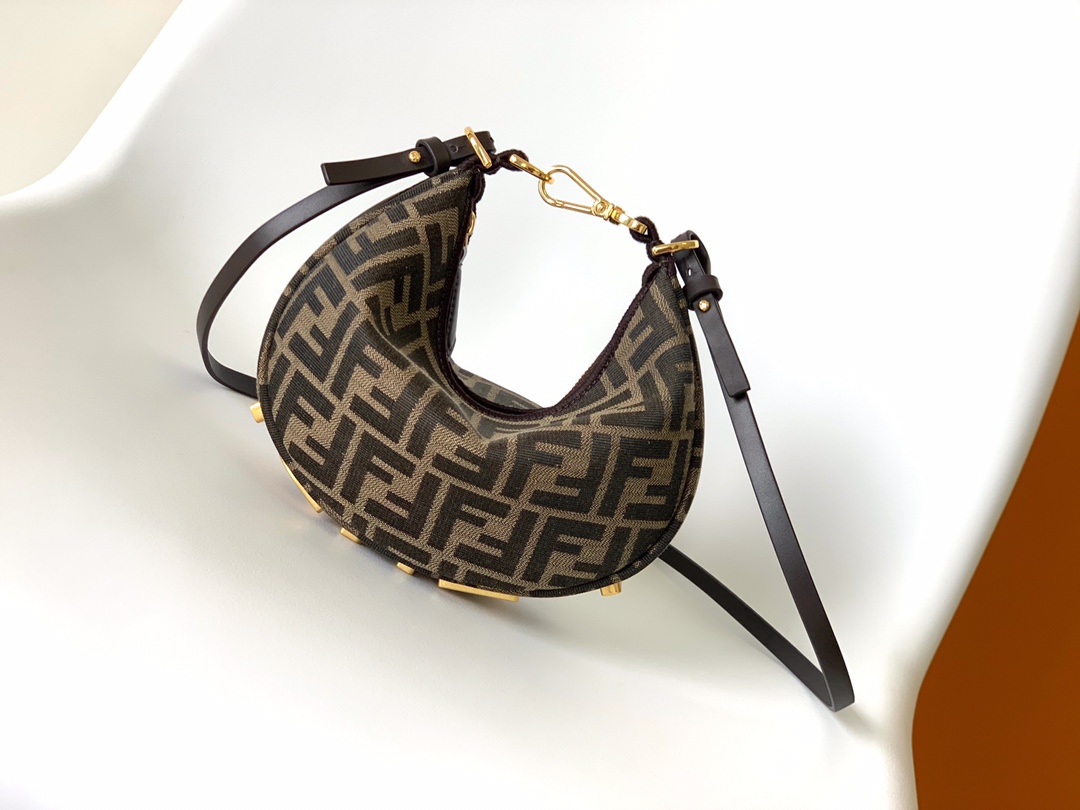 Fendi Mini Fendigraphy FF Jacquard Fabric Hobo Shoulder Bag Brown